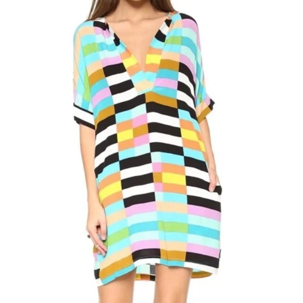 Mara Hoffman Rainbow Shirt Dress Colorful Striped Short Sleeve Women's XS